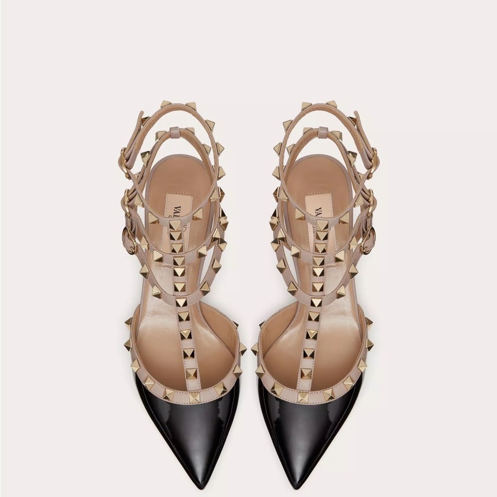 NIB VALENTINO GARAVANI ROCKSTUD CAGED PUMPS/ HEELS 65MM 2.5” BLACK POUDRE SZ 5.5